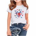 thumbnail image 1 of T-Shirt Graphique à Manches Courtes et Col Rond pour Enfants, Imprimé Drapeau Britannique, Mélange Doux de Polyester et Spandex, Haut Décontracté Respirant, Lavable en Machine, pour Garçons et Filles, 1 of 4