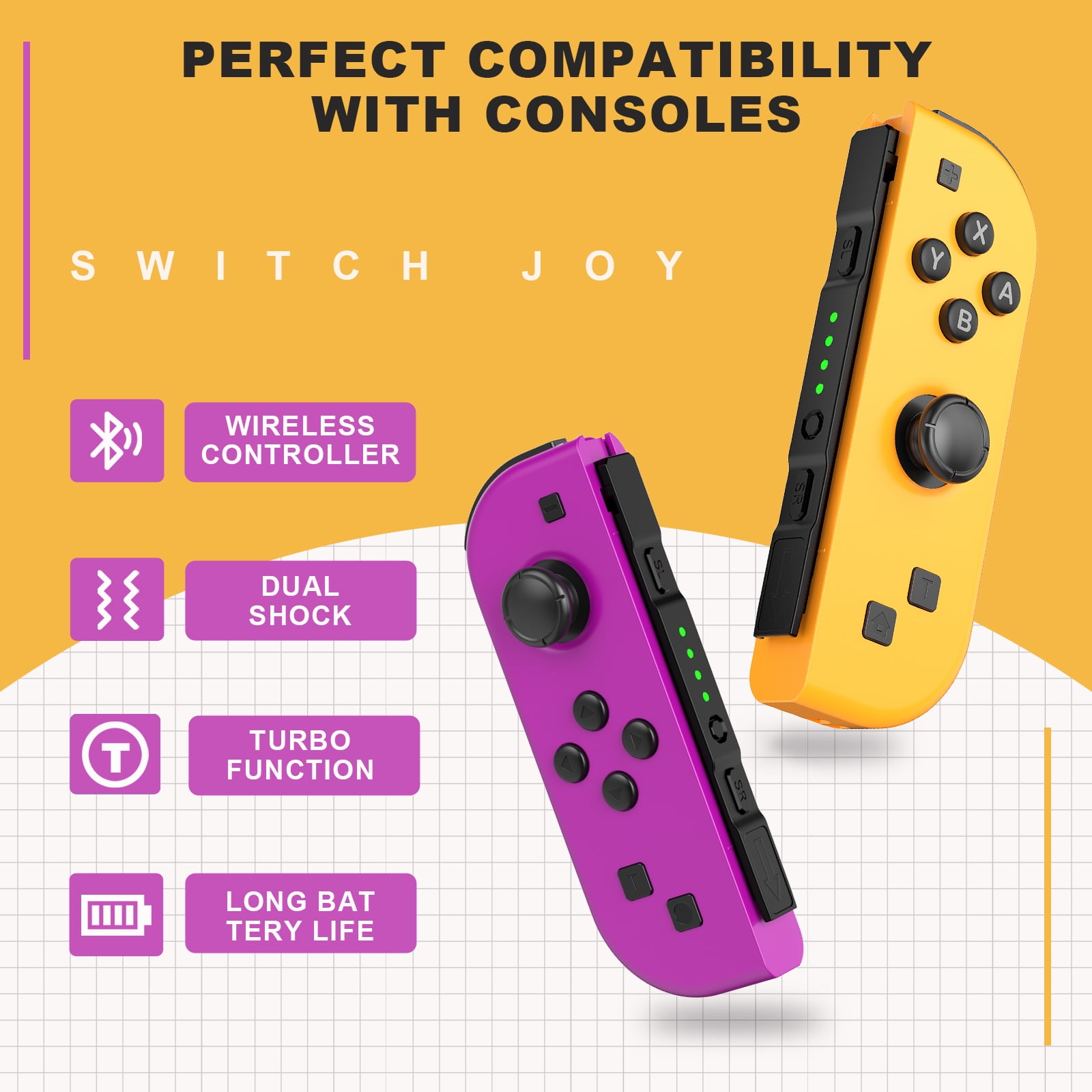 Bonadget Joypad (L/R) for Nintendo Switch, Gamepad with Turbo/Wake-up/Screenshot/Motion Control (Green/Yellow)