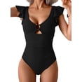 thumbnail image 1 of Traje de baño de una pieza para mujer, con volantes, control de barriga, negro, 1 of 6