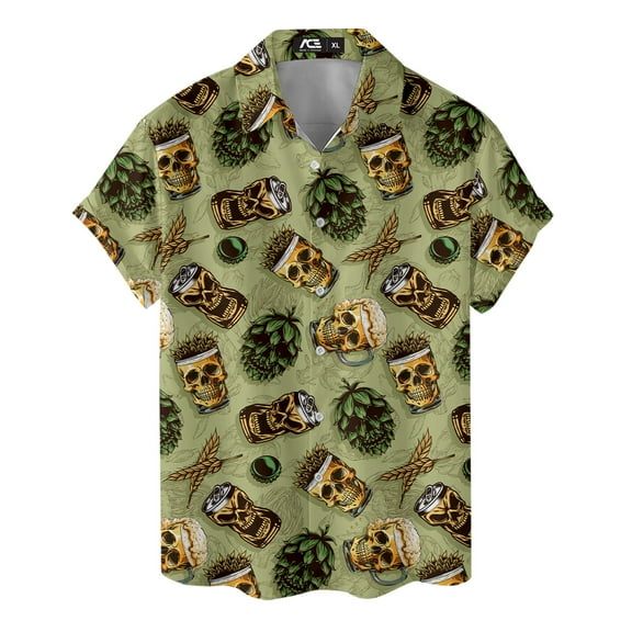Retro Drinks Party Skull Hawaiian Shirt For Men Vintage Skull Mens Hawaiian Shirts Short Sleeve Button Down Shirt Men