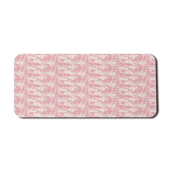 Flower Computer Mouse Pad, Floral Feminine Pattern with Repeating Silhouette Petals and Leaflets, Rectangle Non-Slip Rubber Mousepad X-Large, 35" x 15", Pale Pink and Eggshell, by Ambesonne