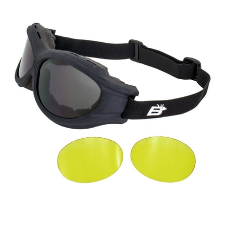 Birdz Eyewear Buzzard Goggles Kit Black Frame includes Smoke and Yellow Lenses