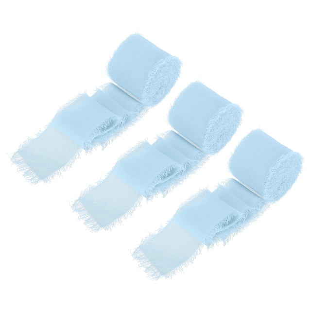 Unique Bargains Chiffon Ribbon, 1.5"x7 Yard Silk Ribbon Sky Blue Tulle Satin Fabric Ribbon for Gift Wrapping,3pcs