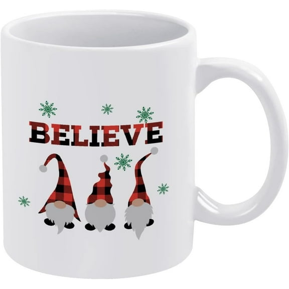 Believe Coffee Mug, Funny Novelty Coffee Cup, White Ceramic Tea Mug s for Kids Men Women Xmas Birthday, 11 oz Christmas Mug