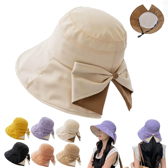 Women's Bowknot Wide Brim Sun Protective Hat, Foldable Hats For Women with Wide Brim, Suitable for Beach Vacation and Travel Summer