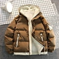 thumbnail image 4 of Men's Cargo Puffer Jackets Hooded Winter Coats Thickened Long Sleeve Padded Jacket Winter Warm Down Jacket with Zipper Pockets Khaki L, 4 of 5