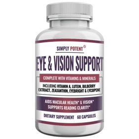 Simply Potent Eye Vitamins, Vision Supplements with Lutein, Zeaxanthin, Bilberry, Eyebright & Lycopene, 60 Capsules
