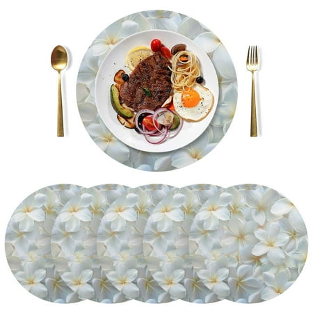 

Ryvnso Lily Flowers Round Plate Mats Dining Table Placemat Set of 6 for Holiday Decoration
