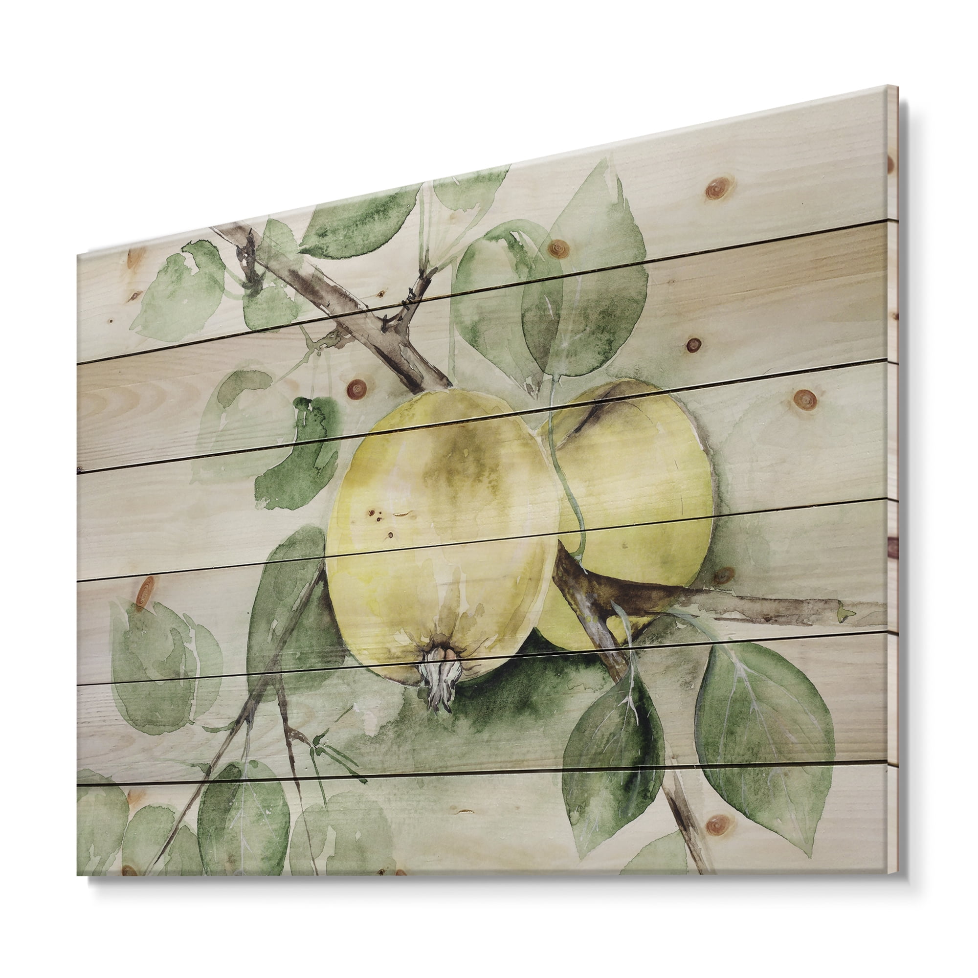 Designart 'Ancient Green Appels' Farmhouse Print on Natural Pine Wood