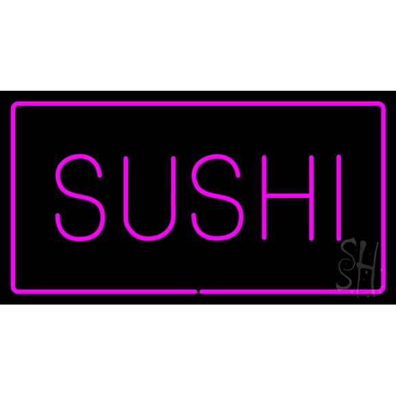 Sushi Rectangle Pink Border LED Neon Sign 20 x 37 - inches, Black Square Cut Acrylic Backing, with Dimmer - Bright and Premium built indoor LED Neon Sign for restaurant window and interior decor.
