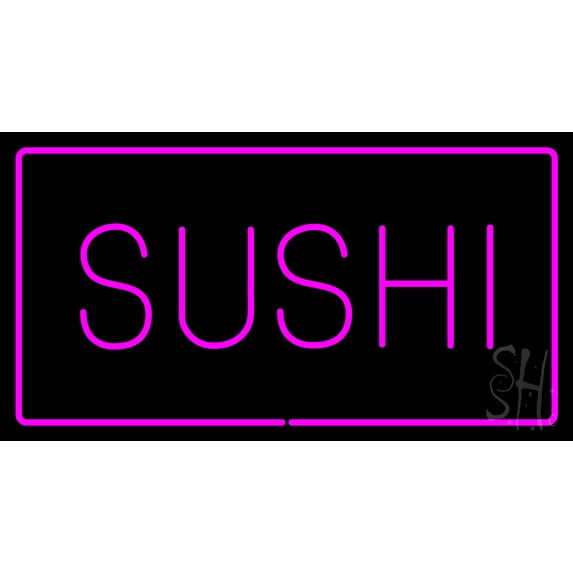 Sushi Rectangle Pink Border LED Neon Sign 20 x 37 - inches, Black Square Cut Acrylic Backing, with Dimmer - Bright and Premium built indoor LED Neon Sign for restaurant window and interior decor.