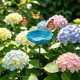 thumbnail image 2 of Ceramic Garden Small Bird Bath Bowl with Stake, Outdoor Pollinator Watering Station for Garden Yard, Butterfly and Bee Water Feeder, Decorative Yard Art Ornament Gift for Outdoor Space, Blue, 2 of 6