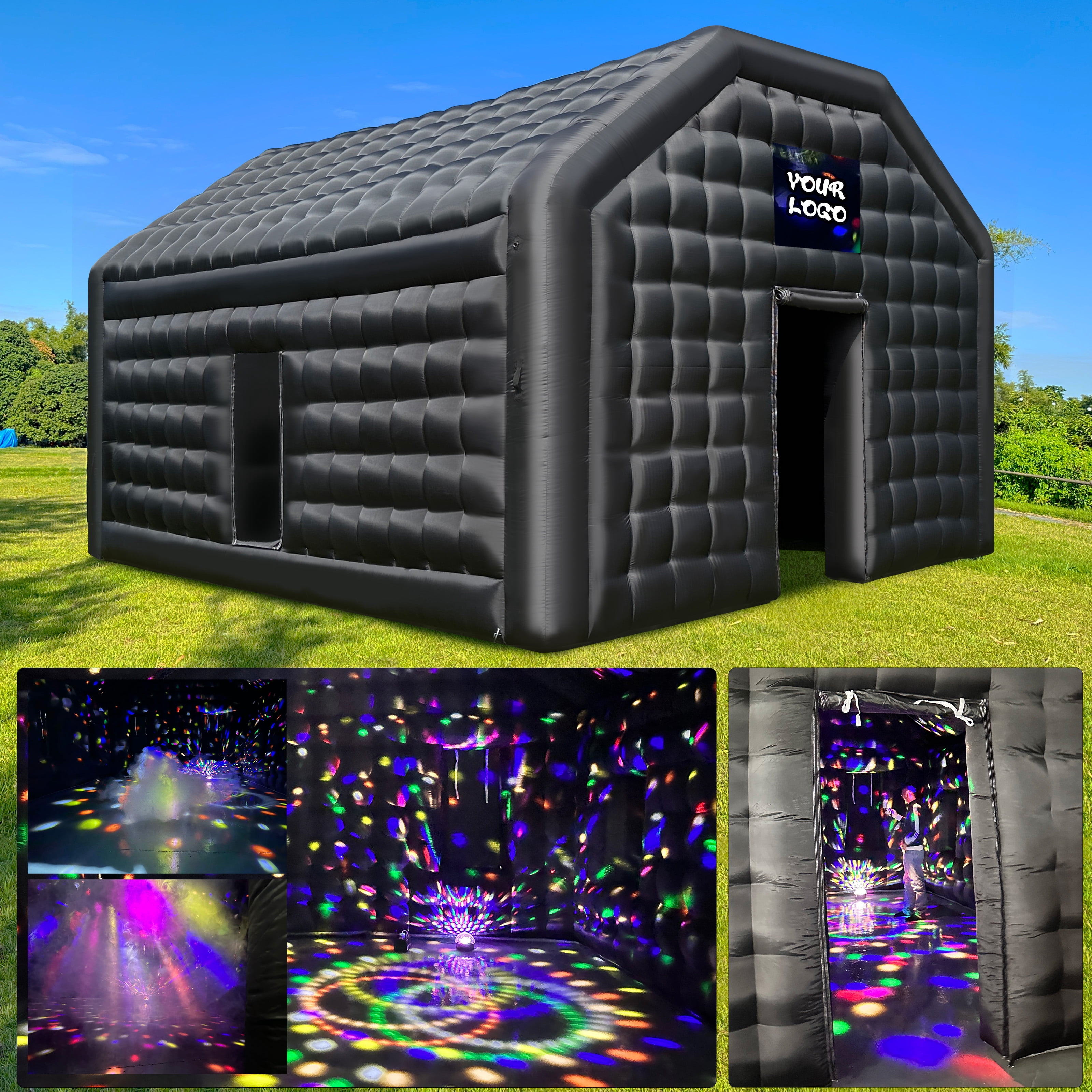 WARSUN Large Black Inflatable Night Club 20x16.5x12Ft Inflatable Party Tent with Logo Area
