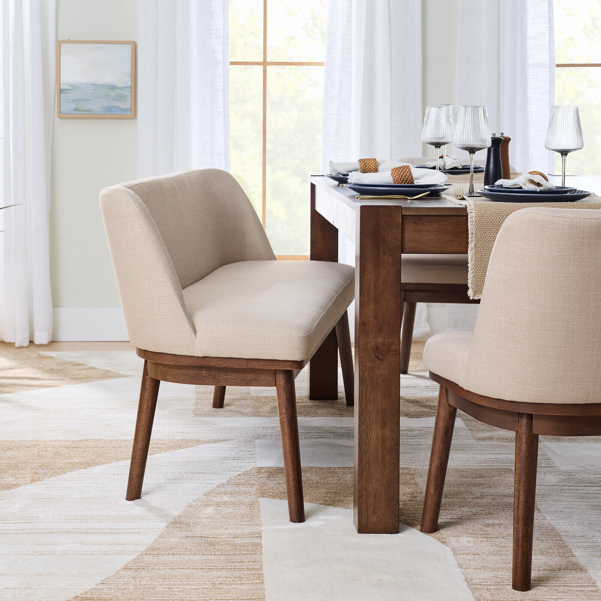 Better Homes & Gardens Springwood Dining Bench, Walnut Wood Finish