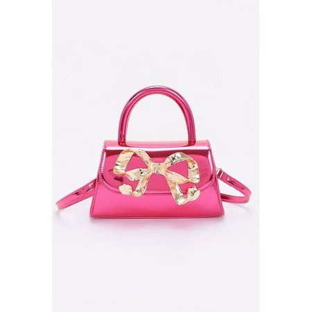 FASHNZFAB Metallic Bow Tie Mirror Top Handle Bag