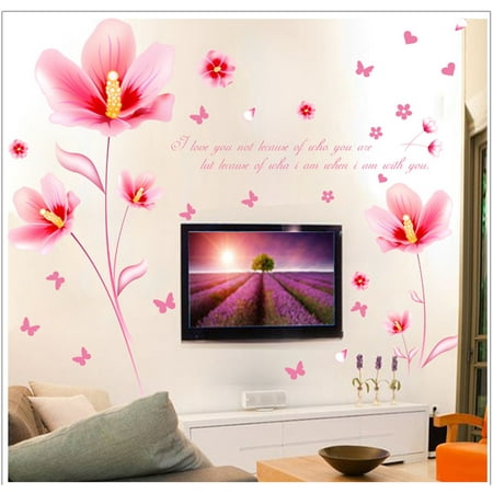 - Removable Wall Sticker Home Decor Pink Flowers Butterfly Art Vinyl Decal Mural