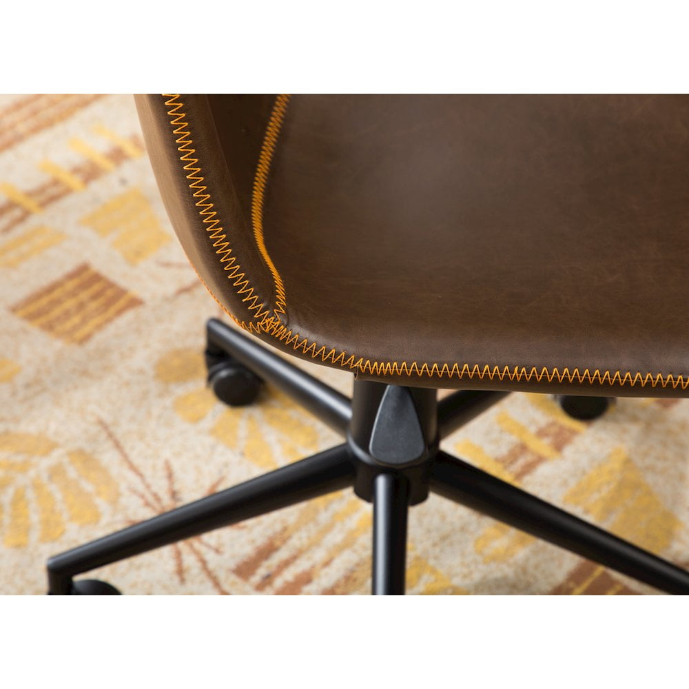 Roundhill Furniture Cesena Faux Leather Swivel Office Chair in Antique Brown