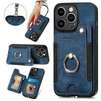 Ancove for iPhone 14 Wallet with Card Holder & Wrist Strap,PU Leather RFID Blocking Ring Holder Kickstand Flip Case Cover for Women Men for iPhone 14,Blue