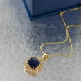 thumbnail image 3 of Gem Stone King 2.83 Ct Cushion Blue Sapphire White Diamond 10K Yellow Gold Pendant with Chain, 3 of 5