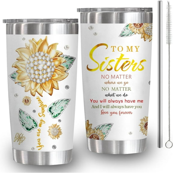 Sister Gifts from Sister Birthday Gift Ideas Sunflower Tumbler 20 Oz With Lid Flower Stainless Steel Insulated Theme Coffee Travel Floral Mug Cup Drinking Glasses For sister