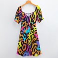 thumbnail image 6 of Neon Abstract Colorful Pattern Short Sleeve Dress Clothes Women's Summer Dress Elegant Dress Daily Dresses For Woman, 6 of 9