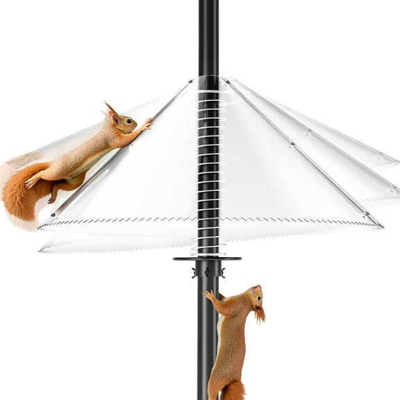 Squirrel Baffle for Bird Feeder Pole - Bird Feeder Baffle with Steel Spring Motion for Better Defense, Polycarbonate Extra-Thick Squirrel Guard for Outside Pole Mount, 19 Inch, Metal Buckle