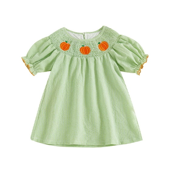 Mercatoo Girls' Skirt Halloween Girls' Dress Sweet Short Sleeved Children's Checkered Skirt with Girls Short Sleeve Dresses