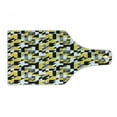 thumbnail image 1 of Yellow and White Cutting Board, Geometric Design with Triangles Squares and Houndstooh Inspiration, Tempered Glass Cutting and Serving Board, Wine Bottle Shape, Yellow Grey Black, by Ambesonne, 1 of 1
