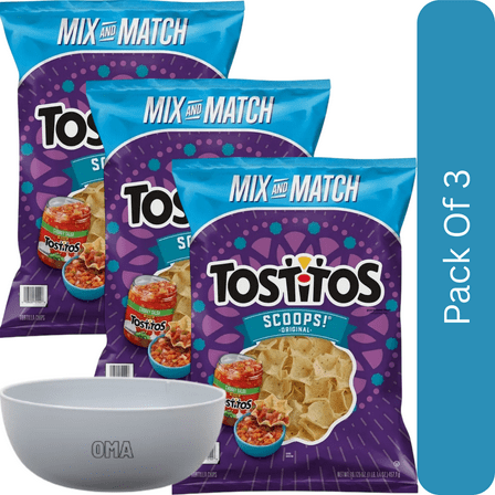 Tostitos Scoops Original Tortilla Chips, 16.125 oz-3pk,With Olive White Bowl By OMA