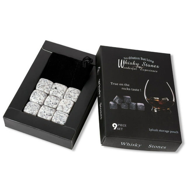 Graflsoa Ensemble de 9 Pierres de Whisky en Granit avec Sac de Rangement - Blanc, Idéal pour Rafraîchir des Boissons Sans Dilution