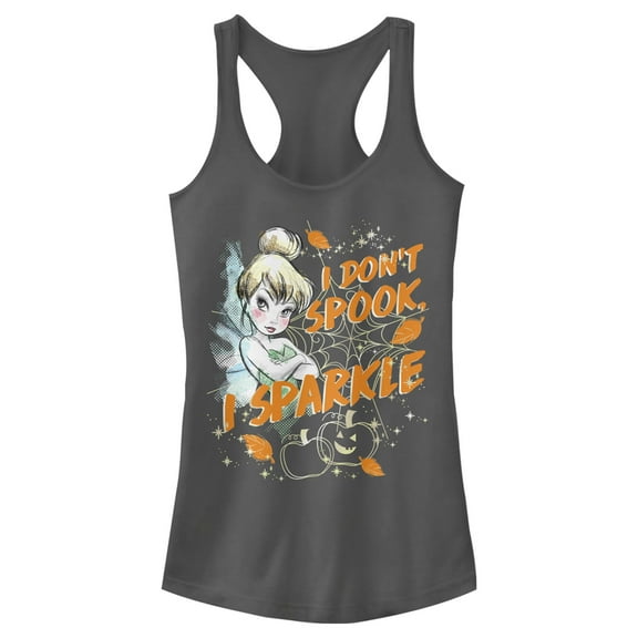 Junior's Peter Pan Halloween I Don't Spook I Sparkle  Racerback Tank Top Charcoal X Large
