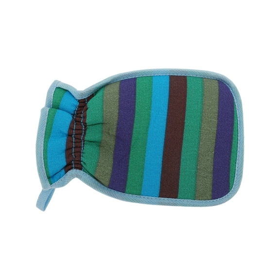 1 Pc Rainbow Stripes Shower Gloves Exfoliating Glove for Bathroom 8.66"x5.71" Blue