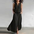 thumbnail image 4 of ZToonmas Women's 2-Piece Outfit Sleeveless V-Neck Crop Top and High Waist Slit Maxi Skirt with Pockets Set Casual Summer Matching Set, 4 of 7