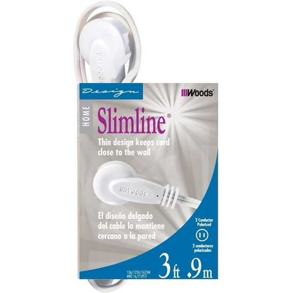 SlimLine 2235 Flat Plug Extension Cord, 2-Wire, White, 3-Foot 12 Pack