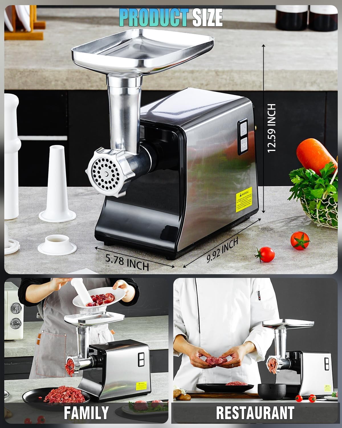 5.0 Upgrade Electric Meat Grinder with 3500W German Motor and SGS Certified SUS304 Blade for Fast Grinding