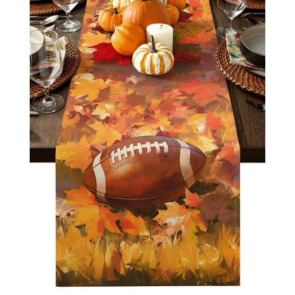 Fall Rugby Table Runner-Cotton Linen- 72 Inch Holiday Dresser Scarves, Orange Thanksgiving Autumn Maple Leaf Tablerunner for Kitchen Coffee/Dining Bedroom Home Living Room Dinner Scarf Décor 18x72
