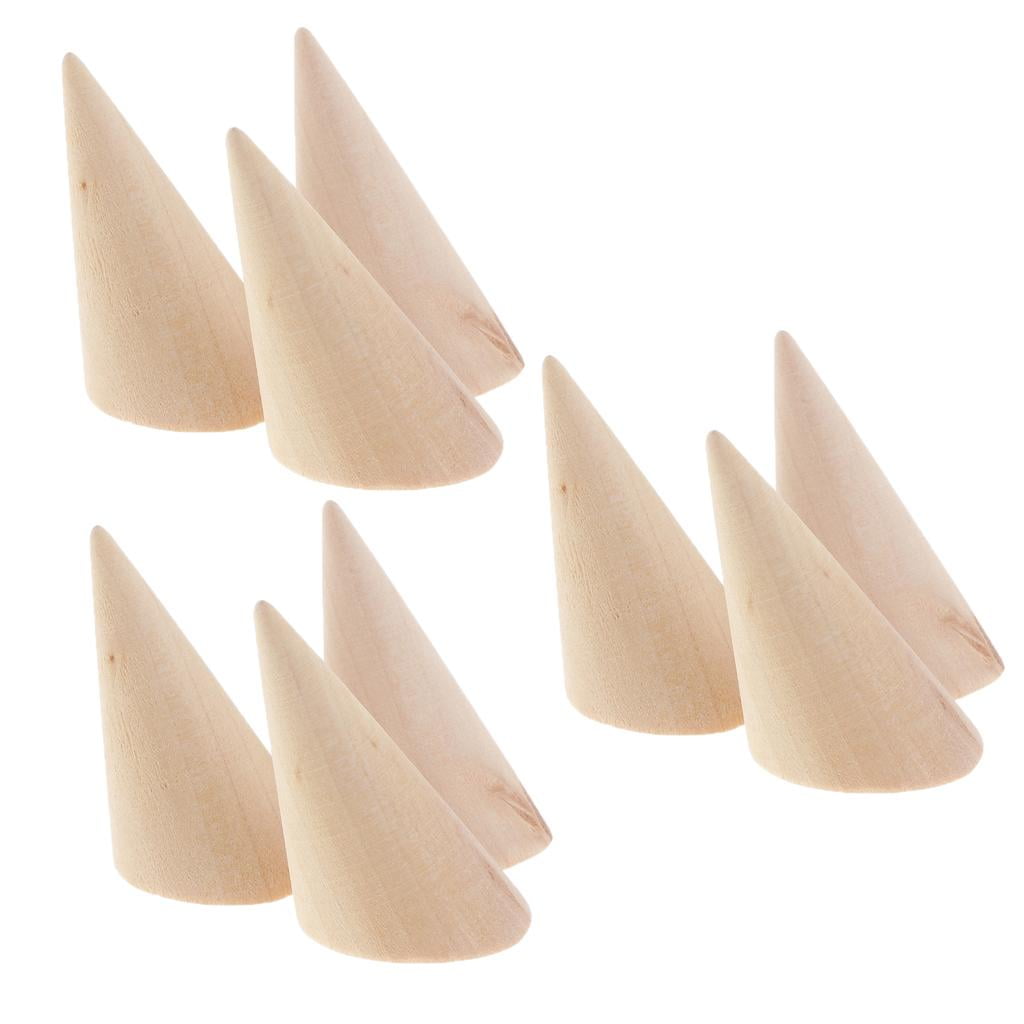4 Pieces Unpainted Cone Wooden Ring Jewelry Display Stand Holder Organizer 