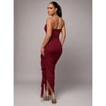 thumbnail image 2 of Burgundy Strapless Ruched Maxi Dress With Asymmetrical Ruffle Side Slit Elegant Evening Gown, 2 of 7