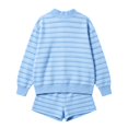 thumbnail image 6 of VOUZZA Womens Mock Neck Sweatshirt Striped 2 Piece Matching Set Long Sleeve Drop Shoulder Top And Shorts Ribbed Trim Relaxed Lounge Outfit, 6 of 6