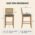 thumbnail image 2 of French Country Bar Stools Set of 2, Grey Rattan Counter Height Stools, Linen Upholstered, Farmhouse Wooden Barstools with Cane Back, Kitchen Island Chairs, Sillas para Barra de Cocina (Gray, 2 Pcs), 2 of 8