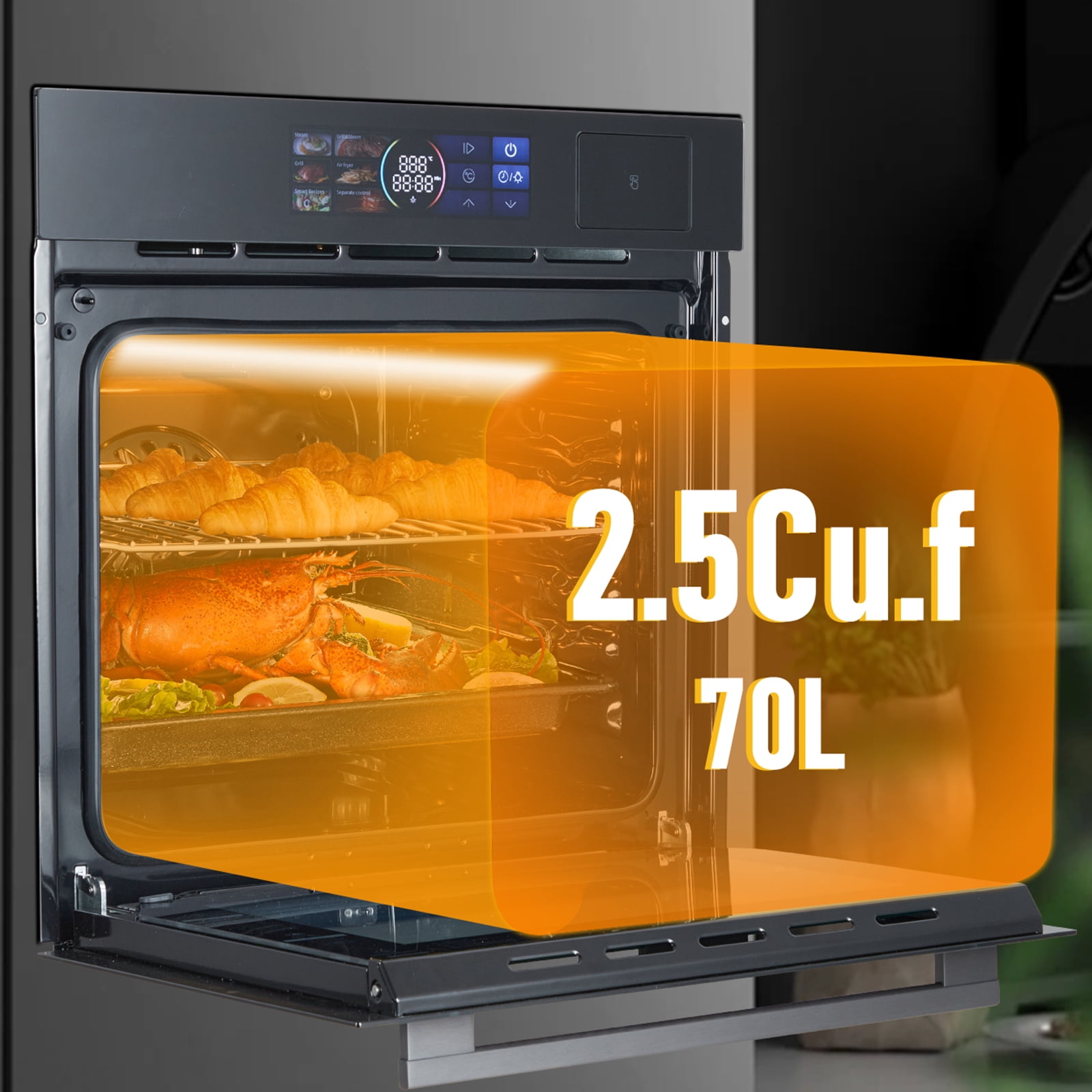 Built-In Convection Oven 24 Inch | 2.5 Cu Ft 3D Heating Touch Display | 3000W Electric Oven with Air Fry Function, 8 Cooking Modes, 108 Smart Recipes