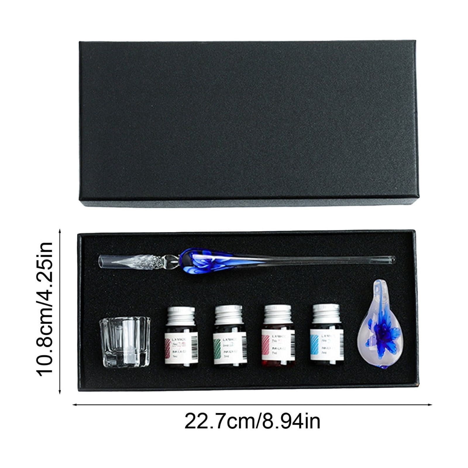 Xheghe Crystal Glass Pen Set with Ink Bottles, Brush Washing Cup & Pen Rack - Ideal Gift for Writers and Professionals
