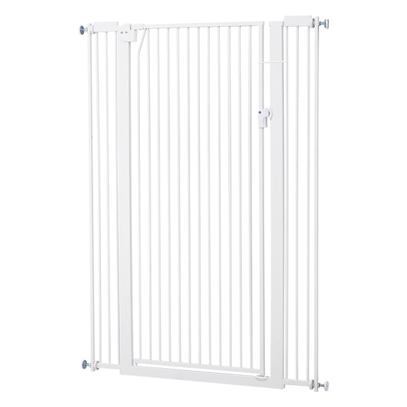 KFFKFF Extra Tall Pet Gate for Cats and Dogs, Adjustable Width 29-41 in, 56 in Height, Includes Pressure and Wall Mount Kits, 1.3 in Narrow Bar Spacing, Suitable for Stairs, Doorways, White