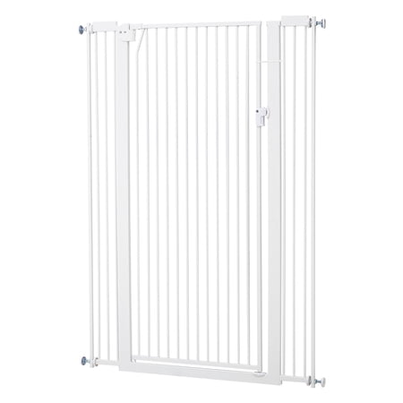 KFFKFF Extra Tall Pet Gate for Cats and Dogs, Adjustable Width 29-41 in, 56 in Height, Includes Pressure and Wall Mount Kits, 1.3 in Narrow Bar Spacing, Suitable for Stairs, Doorways, White