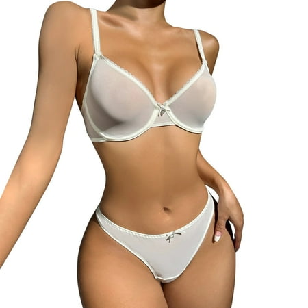 

Strungten Women s Lingerie Mesh Vest Underwear Off Shoulder Two-piece Set Underwear