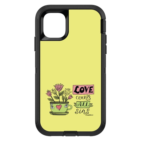 DistinctInk Custom SKIN / DECAL compatible with OtterBox Defender for iPhone 11 Pro (5.8" Screen) - Proverbs 10:12 - Love Covers All Sins