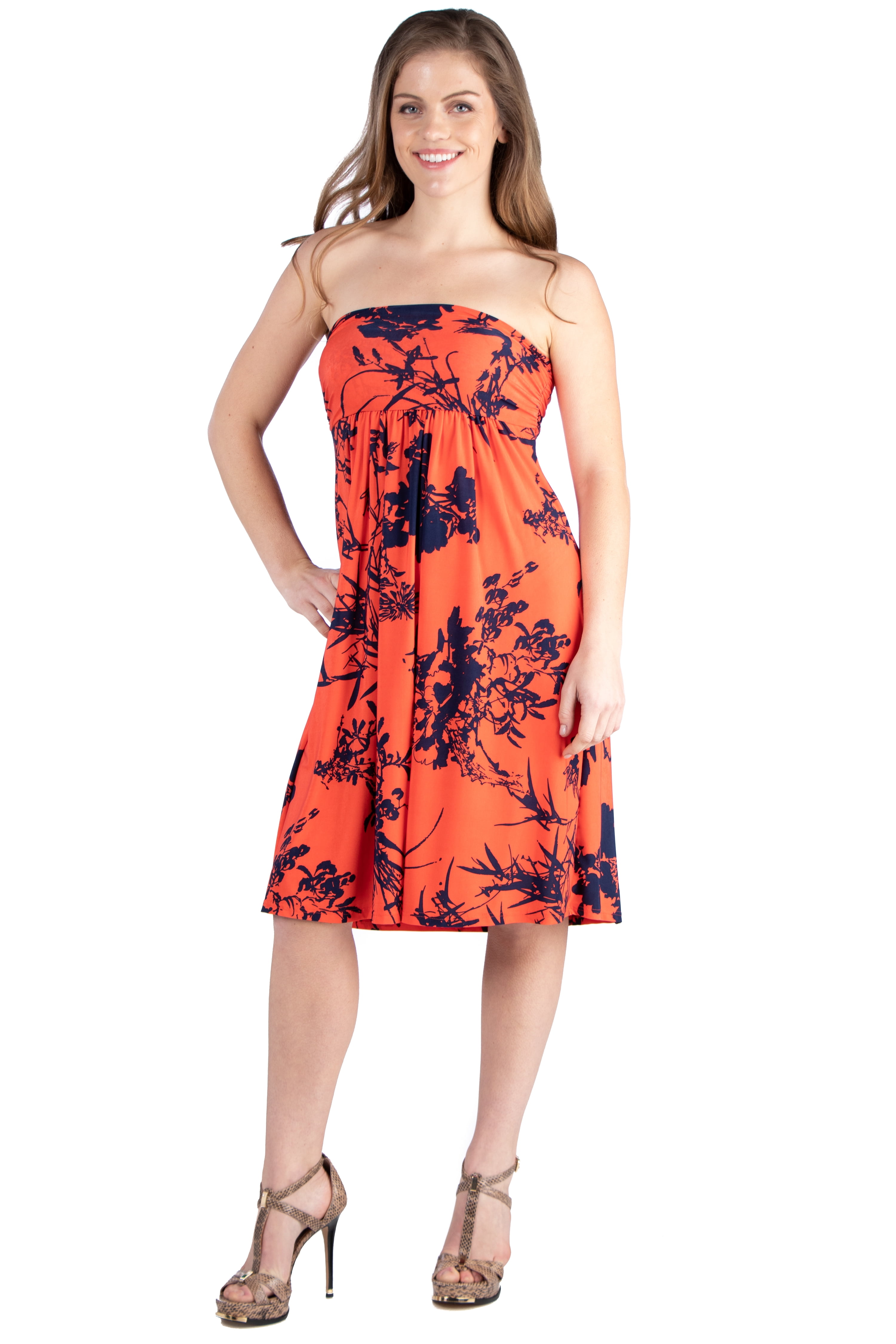 24/7 Comfort Apparel - Womenâs Plus Size Orange Floral Print Strapless Mini Dress - Walmart.com 