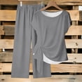 thumbnail image 2 of CHUMUD Womens 2 Piece Outfits Sets Watching Set Short Sleeve Ruched Drawstring Crew Neck Tops and Wide Leg Pants Clothing Sets, 2 of 5
