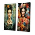 thumbnail image 3 of Designart "Blue Coral Mexico Art Selfportrait With" Mexican Art Wall Art Set Of 2 - Teal People Wall Decor Set Of 2, 3 of 7
