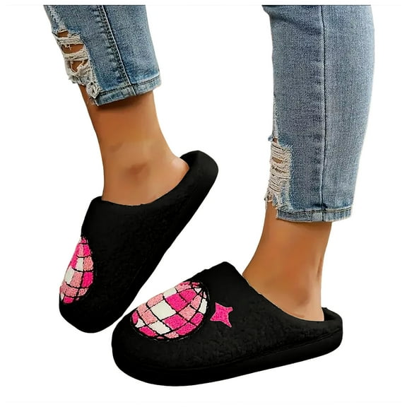 Couples Slippers for Women Men Pink Ballon Memory Foam House Shoes Fuzzy Warm Cozy Bedroom Slip on Home Slides